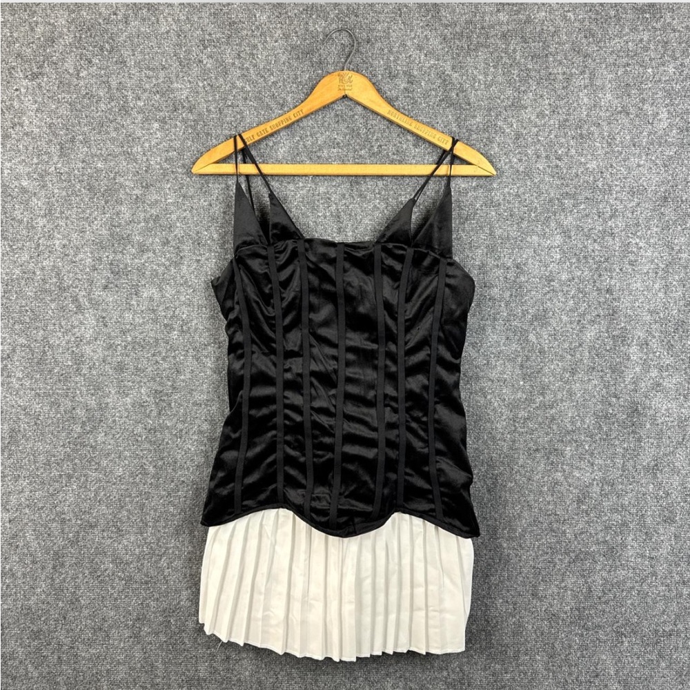 Black Corset Dress with White Pleated Skirt